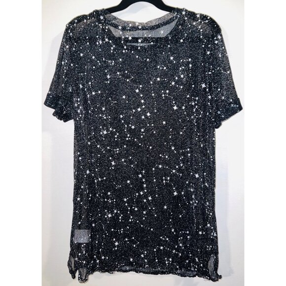 Black & Silver Starry Mesh Short Sleeve T-Shirt Medium - Picture 2 of 2